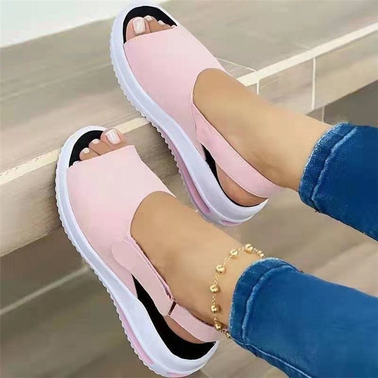 Fish Mouth Sandal Female One Word Buckle Thick Base Wedge Heel Cool