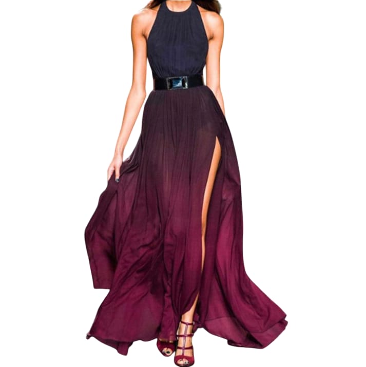 AliExpress hanging neck split dress female new European and American fashion rendering sleeveless dress