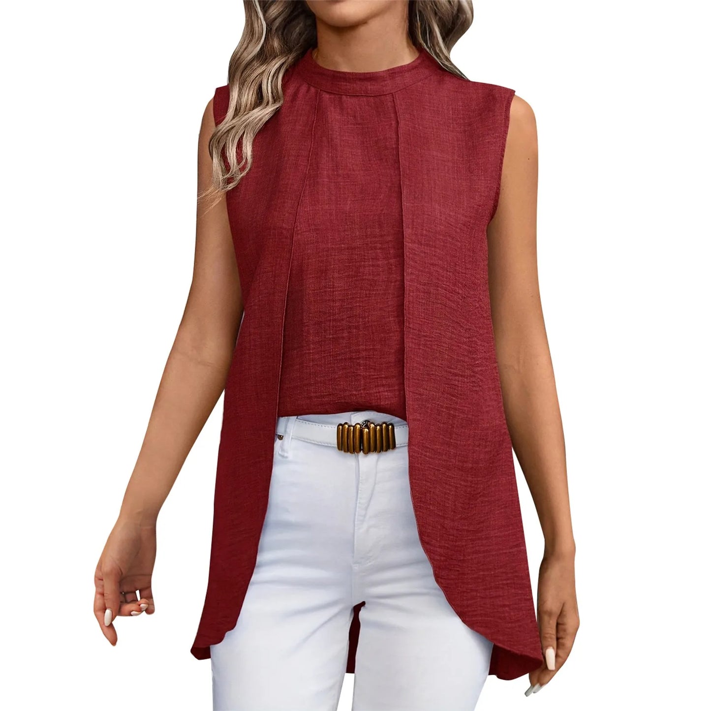 2024 new Sleeveless Shirt For Women Vintage Fashion Casual Loose Irregular Hem Tops personality Shirts ropa de mujer ofertas