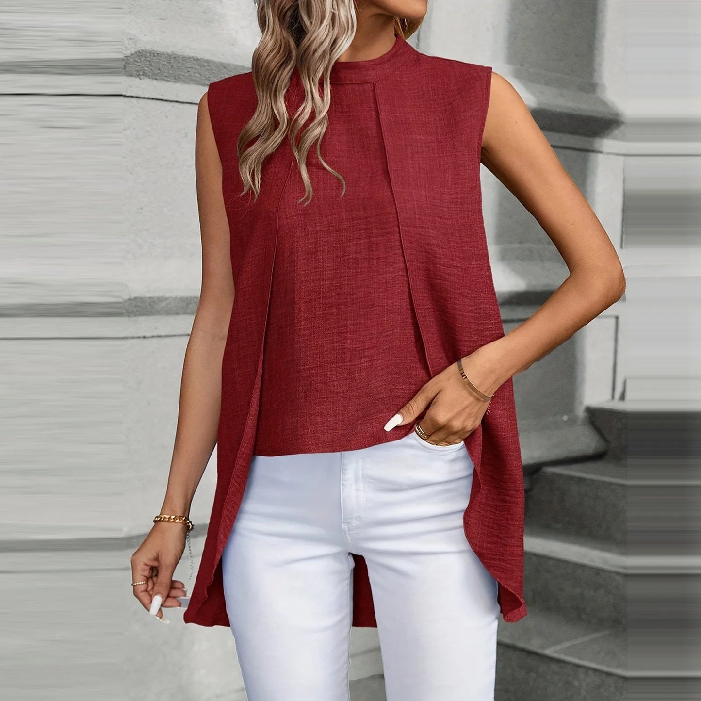 2024 new Sleeveless Shirt For Women Vintage Fashion Casual Loose Irregular Hem Tops personality Shirts ropa de mujer ofertas