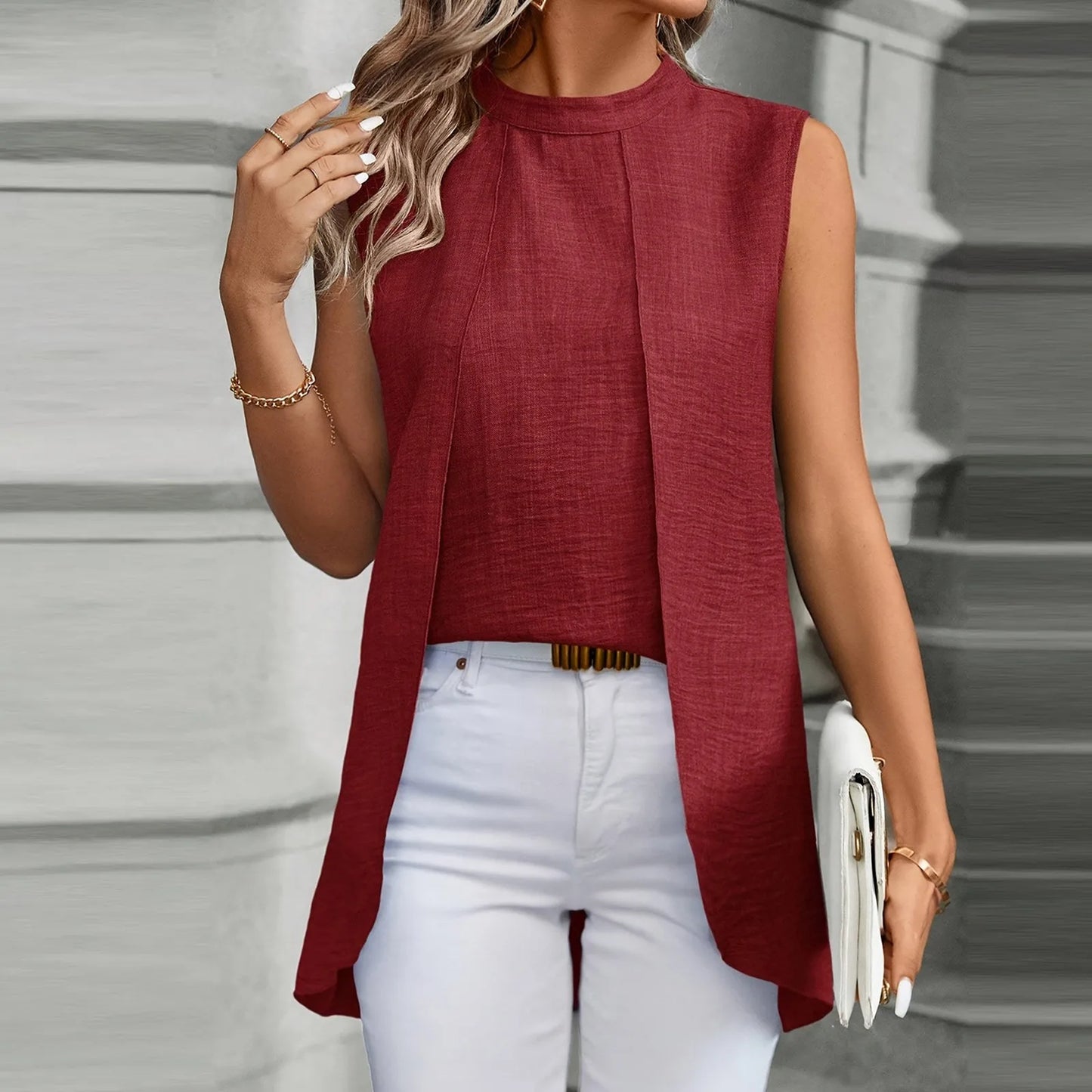 2024 new Sleeveless Shirt For Women Vintage Fashion Casual Loose Irregular Hem Tops personality Shirts ropa de mujer ofertas