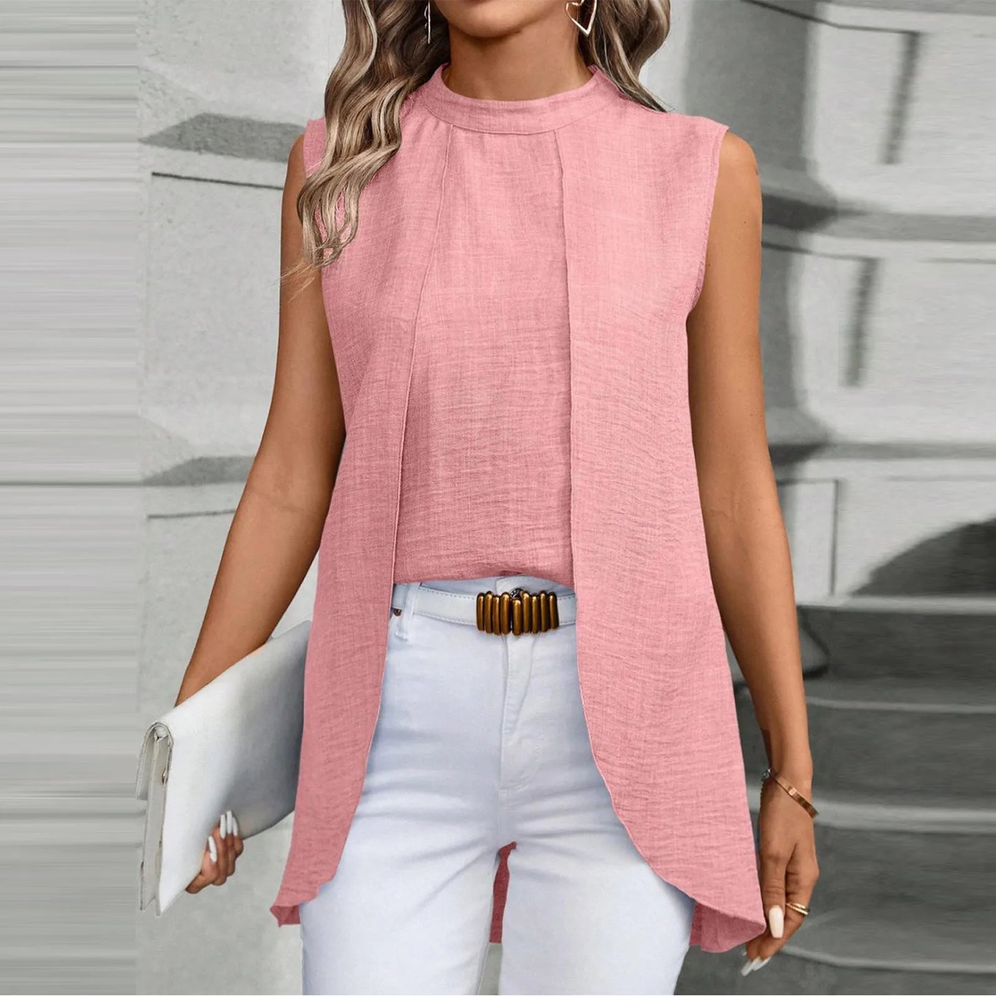 2024 new Sleeveless Shirt For Women Vintage Fashion Casual Loose Irregular Hem Tops personality Shirts ropa de mujer ofertas