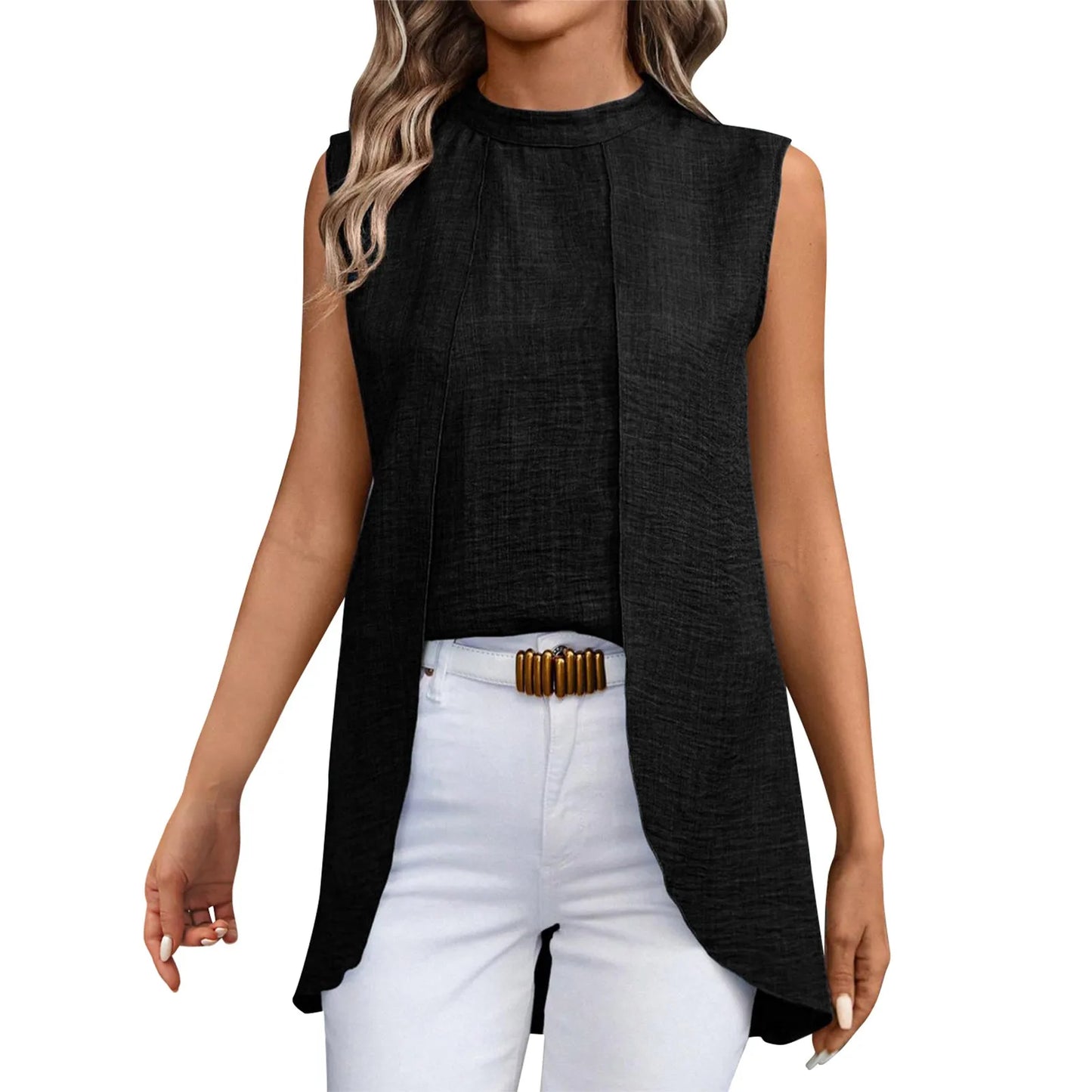 2024 new Sleeveless Shirt For Women Vintage Fashion Casual Loose Irregular Hem Tops personality Shirts ropa de mujer ofertas