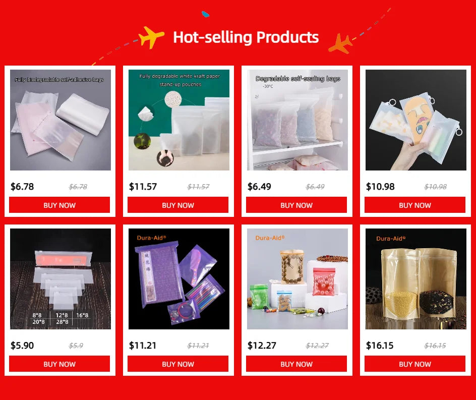 50Pcs 100% Biodegradable Full Bio Self-Sealing Bags - Food-Grade Plastic for Small Sealing Packaging - Eco-Friendly & Leakproof
