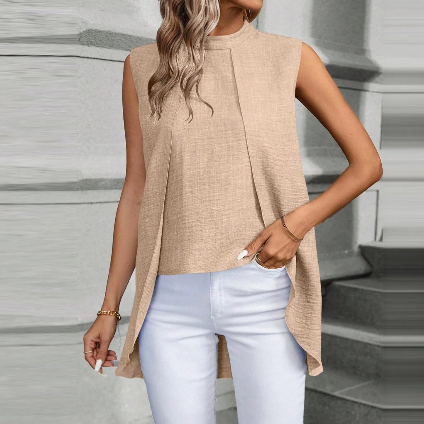 2024 new Sleeveless Shirt For Women Vintage Fashion Casual Loose Irregular Hem Tops personality Shirts ropa de mujer ofertas