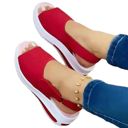 Fish Mouth Sandal Female One Word Buckle Thick Base Wedge Heel Cool
