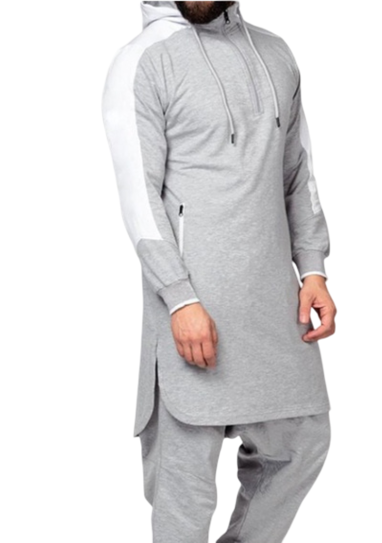 Mens Colorblock Robe Muslim Zip Pocket Sweatshirt