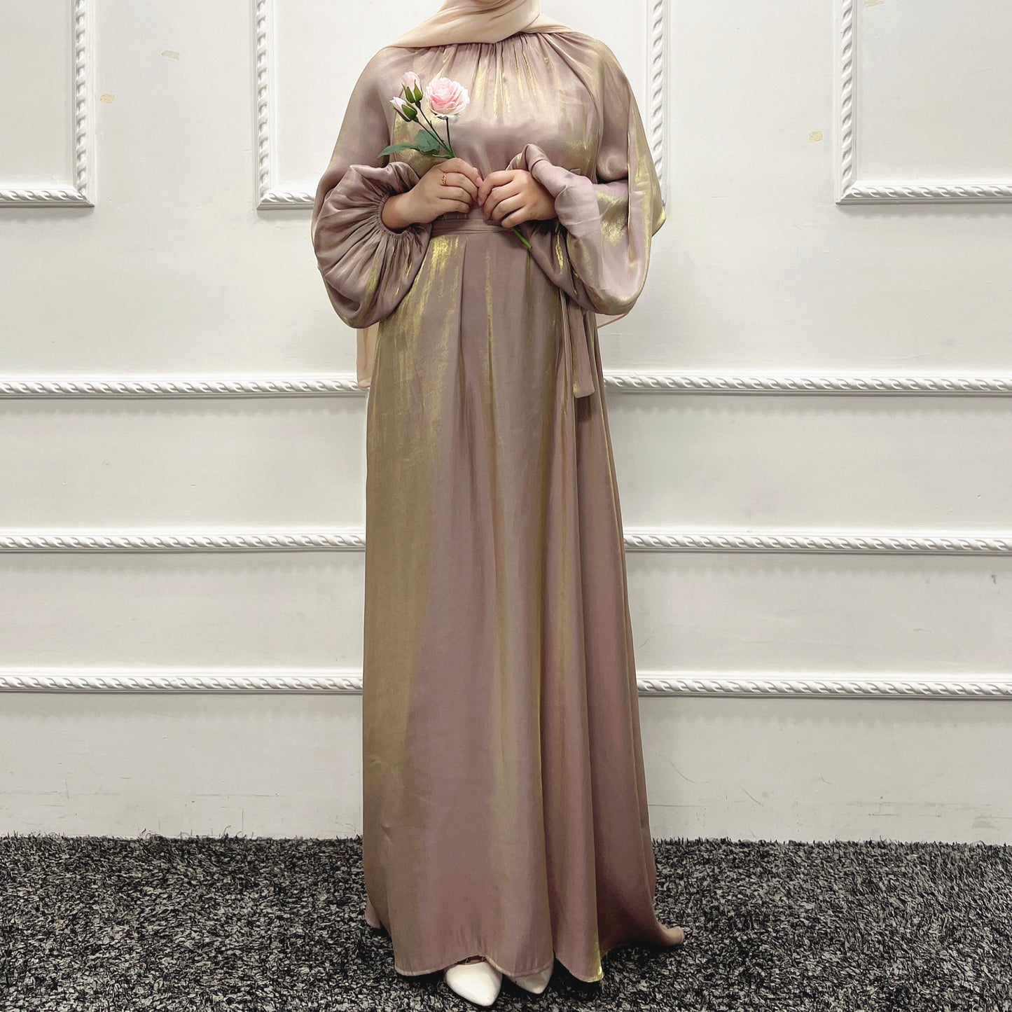 Turkish Solid Color Plus Size Lace Up Robe Dress