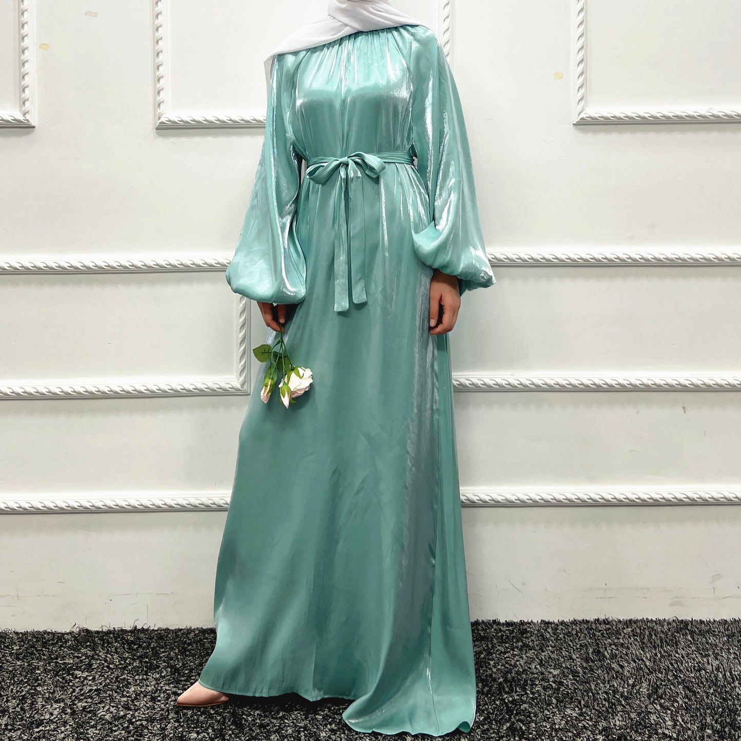 Turkish Solid Color Plus Size Lace Up Robe Dress
