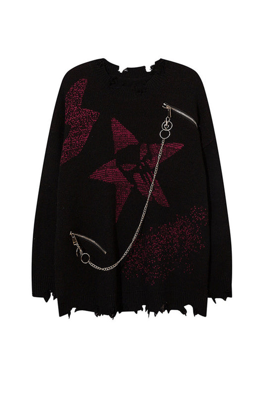 Ladies Zipper Busted Cut Torn Sweater