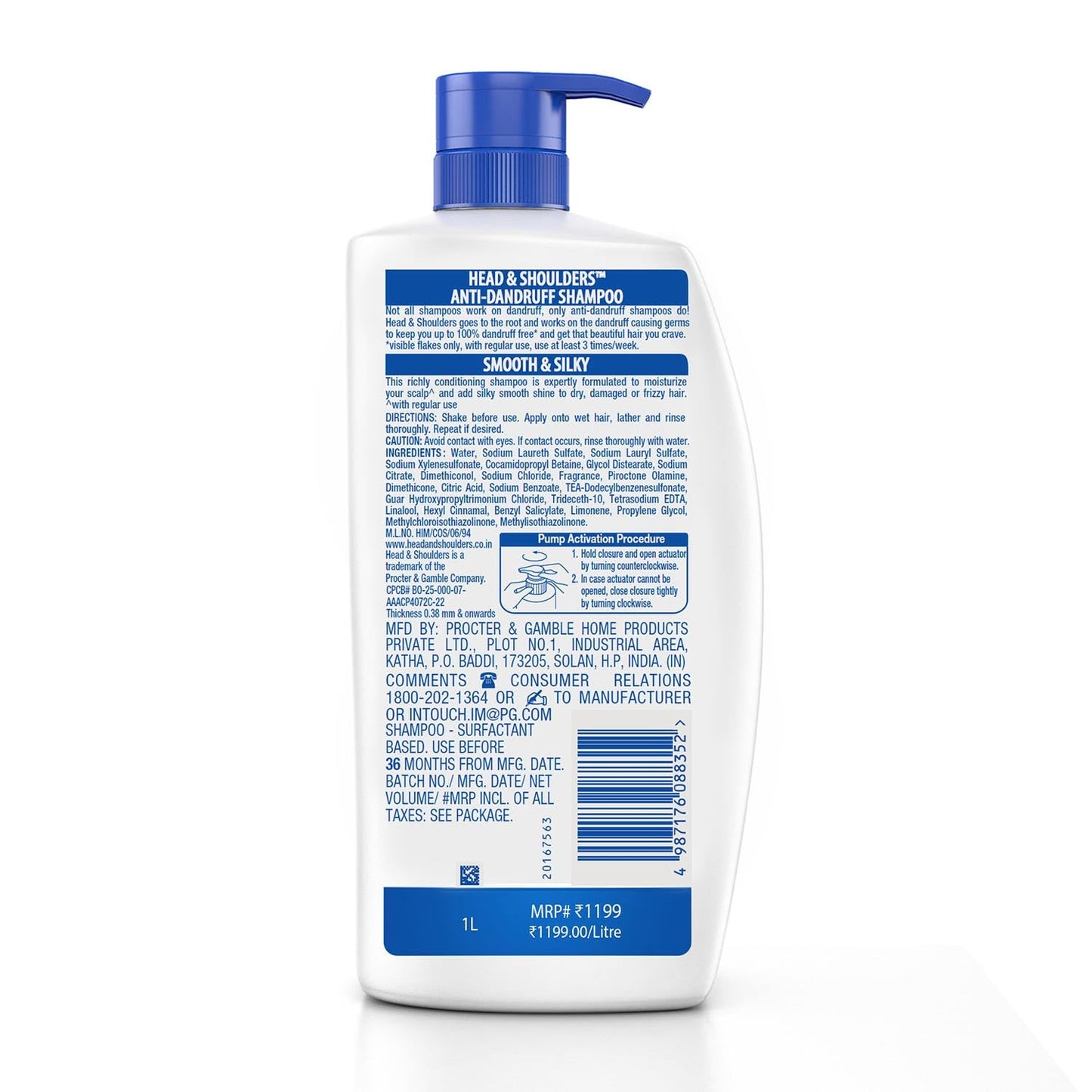 Head & Shoulders Smooth and Silky, Anti Dandruff Shampoo for Women & Men , 1 L