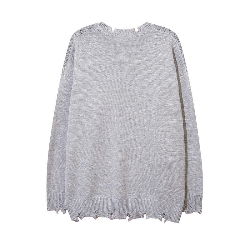 Ladies Zipper Busted Cut Torn Sweater