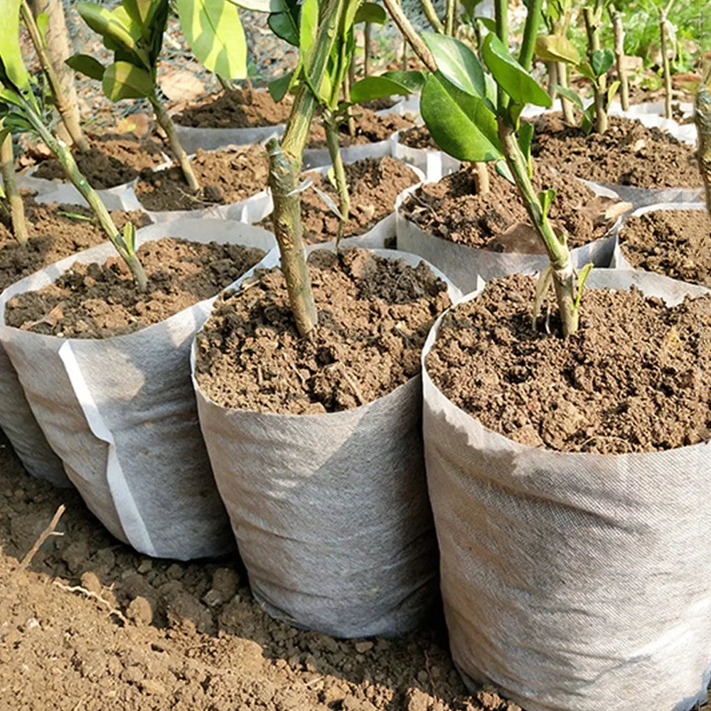 Eco-Friendly Biodegradable Nursery Bags for Plant Growth - Set of 100 Non-woven Fabric Seed Sowing Flower Pots Gardening Tools