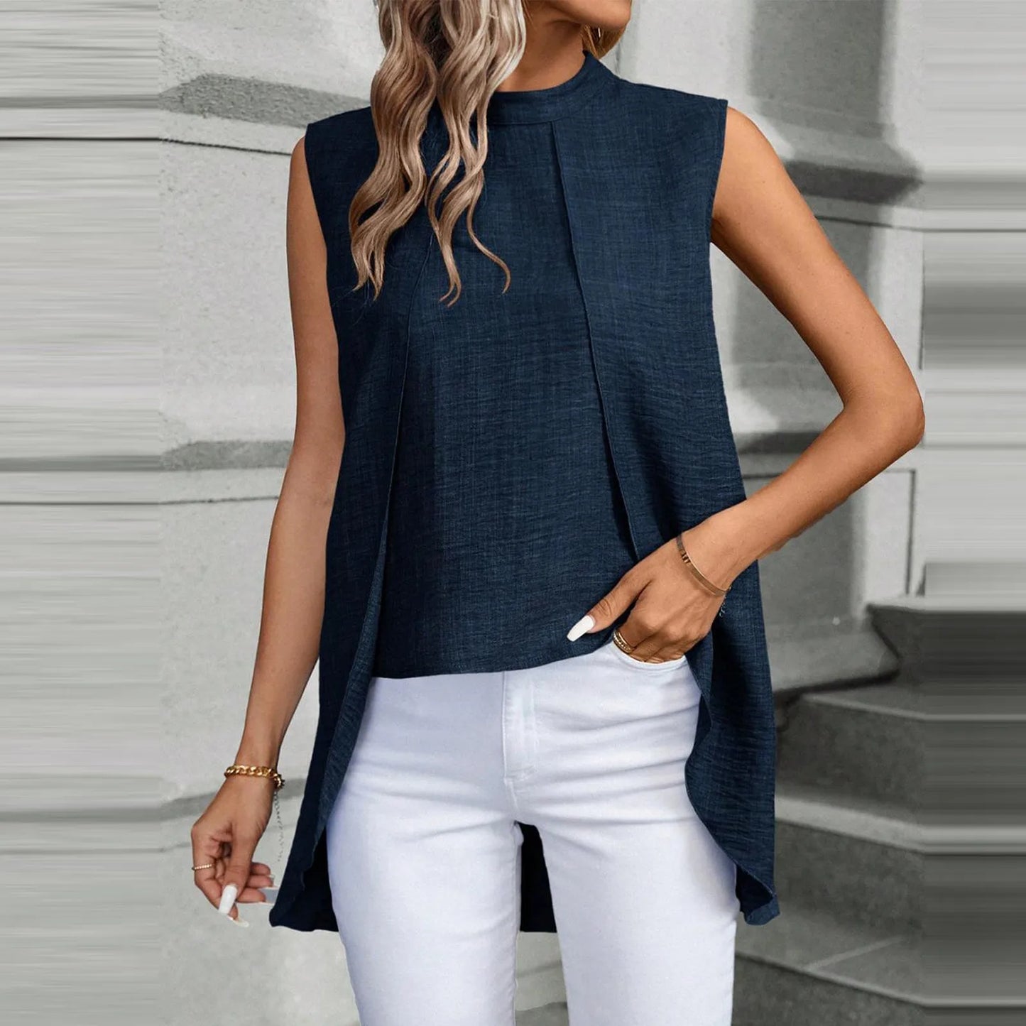 2024 new Sleeveless Shirt For Women Vintage Fashion Casual Loose Irregular Hem Tops personality Shirts ropa de mujer ofertas