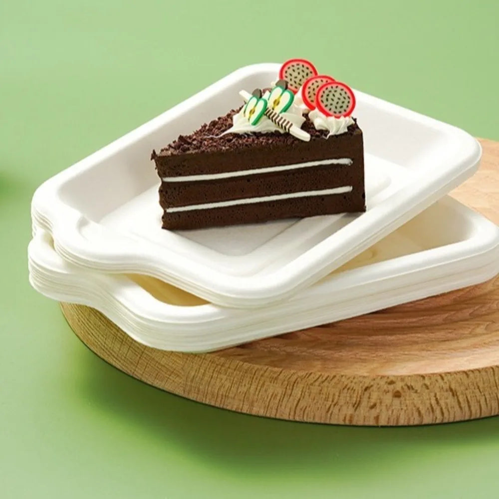 100PCS Biodegradable Material Disposable Paper Plate Eco-Friendly Square Thickened Paper Plate Non-slip Lightweight Cake Plate