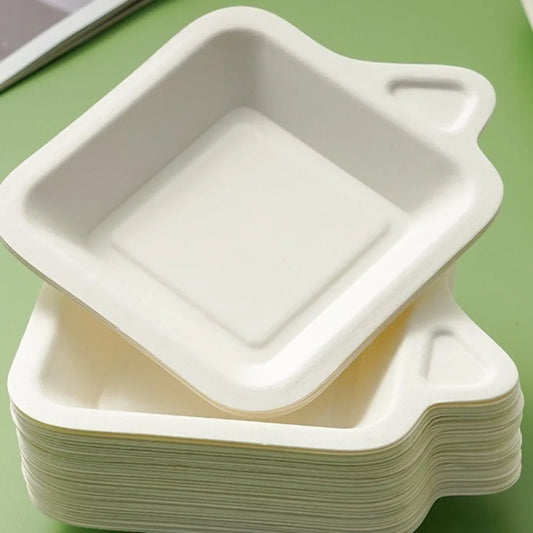 100PCS Biodegradable Material Disposable Paper Plate Eco-Friendly Square Thickened Paper Plate Non-slip Lightweight Cake Plate