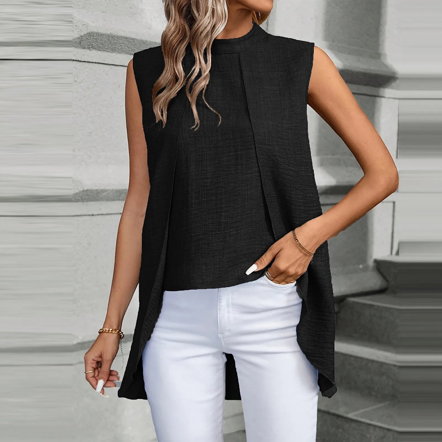 2024 new Sleeveless Shirt For Women Vintage Fashion Casual Loose Irregular Hem Tops personality Shirts ropa de mujer ofertas