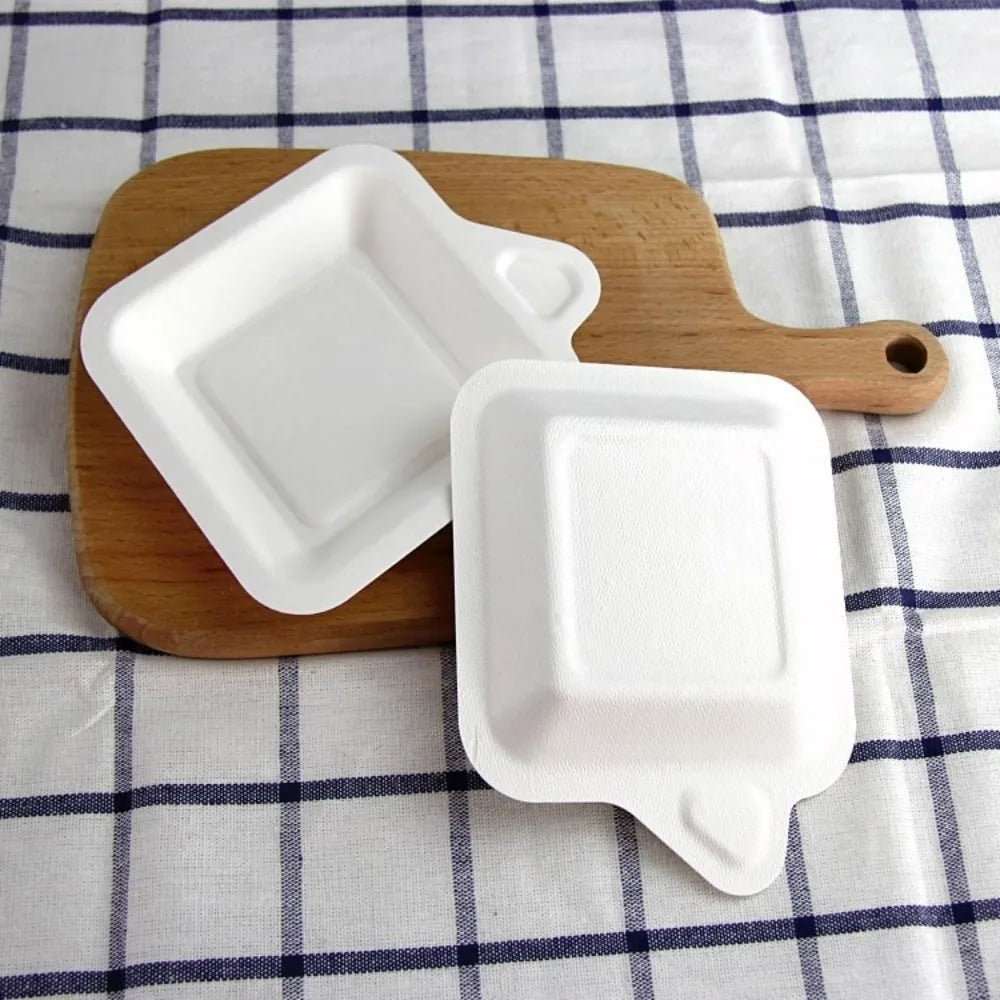 100PCS Biodegradable Material Disposable Paper Plate Eco-Friendly Square Thickened Paper Plate Non-slip Lightweight Cake Plate
