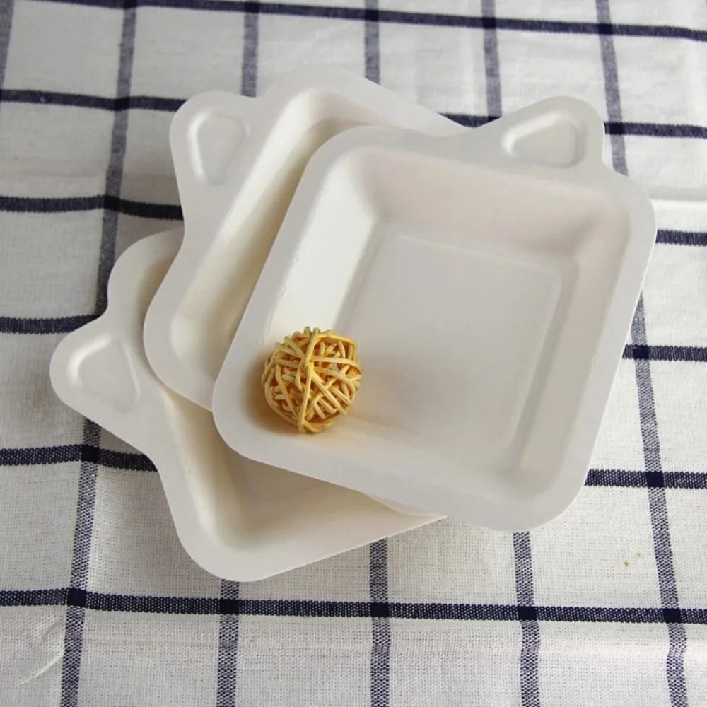 100PCS Biodegradable Material Disposable Paper Plate Eco-Friendly Square Thickened Paper Plate Non-slip Lightweight Cake Plate