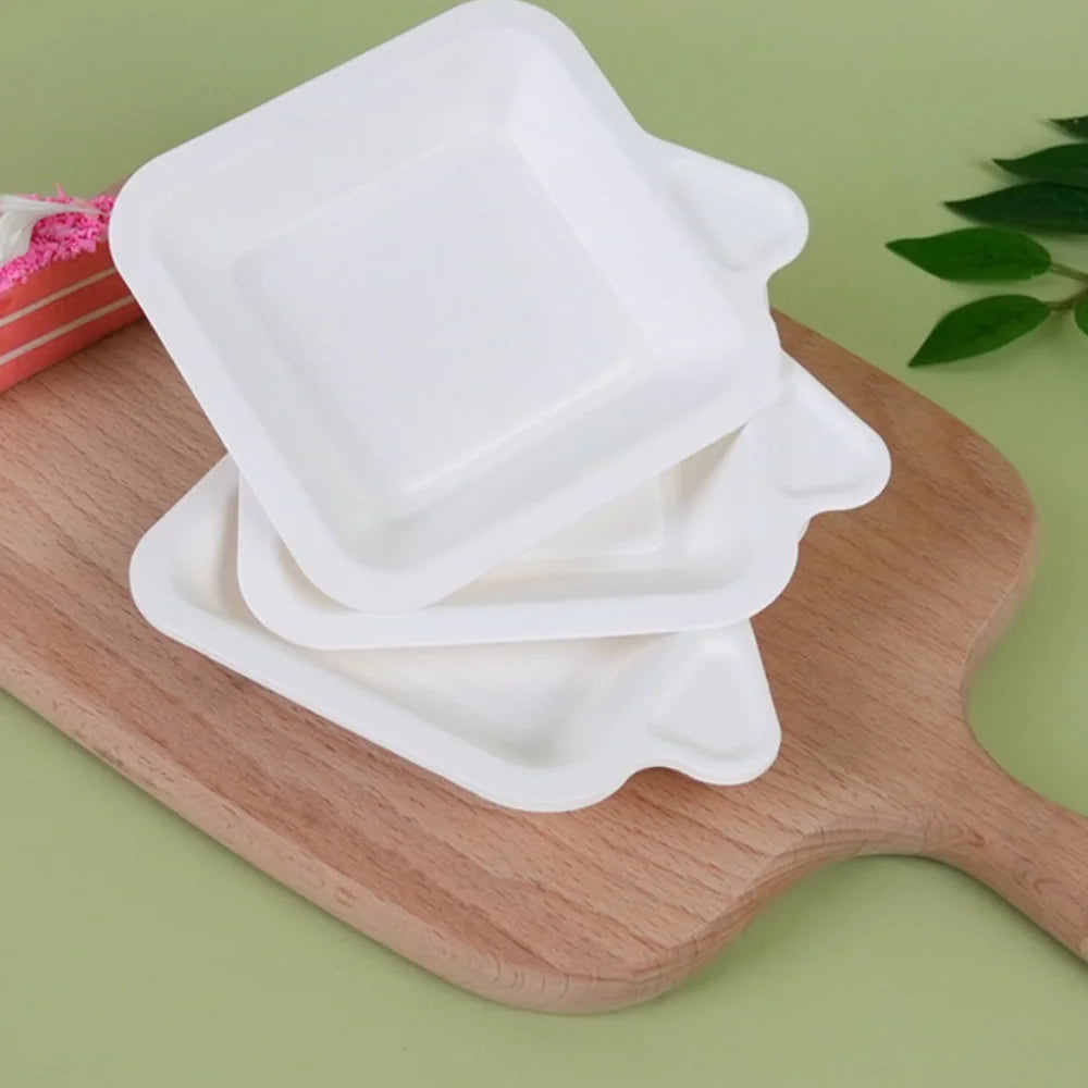 100PCS Biodegradable Material Disposable Paper Plate Eco-Friendly Square Thickened Paper Plate Non-slip Lightweight Cake Plate