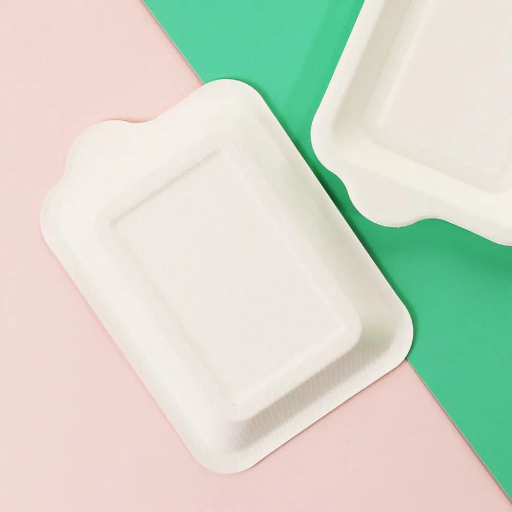100PCS Biodegradable Material Disposable Paper Plate Eco-Friendly Square Thickened Paper Plate Non-slip Lightweight Cake Plate