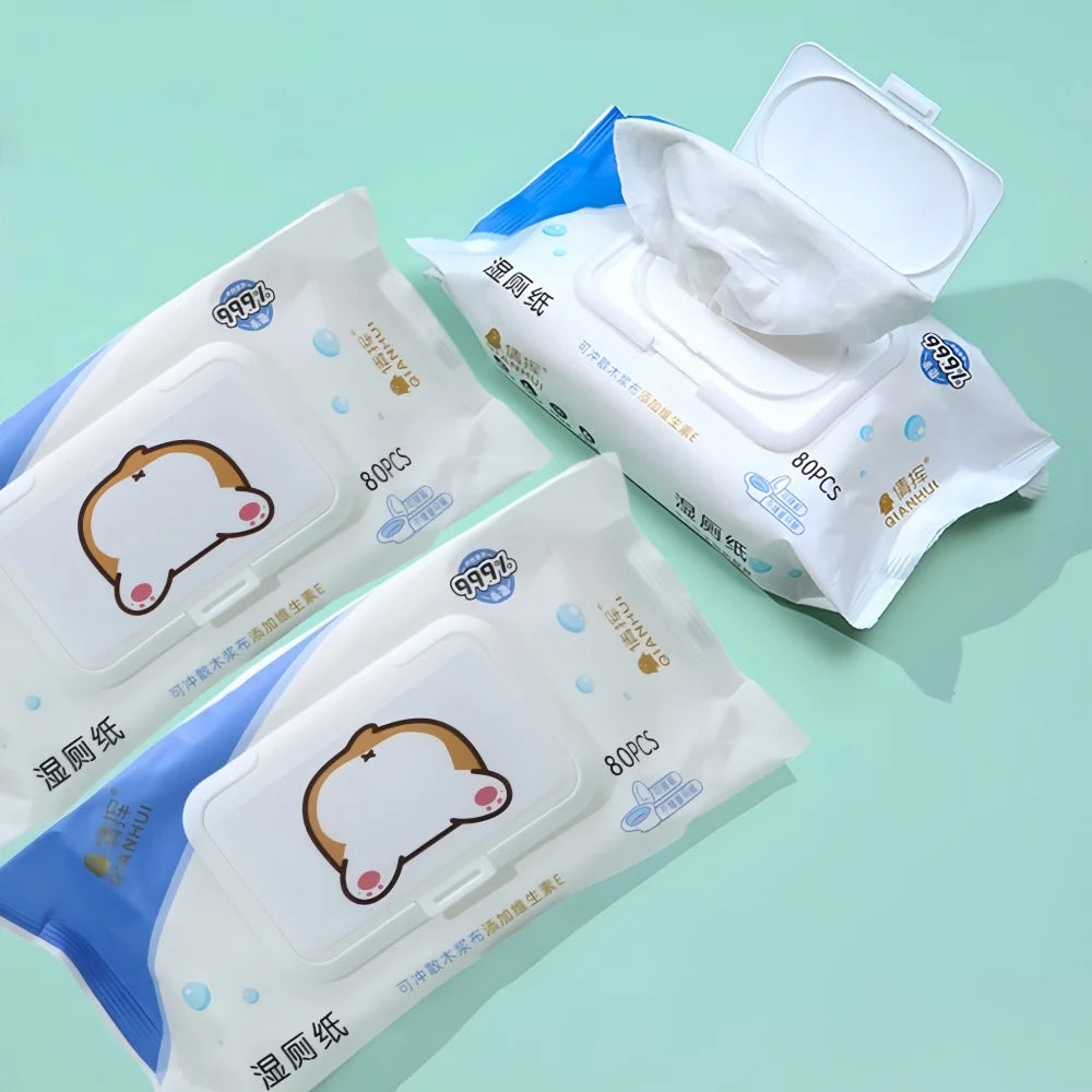 80 pieces/pack, wet toilet paper, for men and women to clean their private parts, wipe their buttocks, antibacterial toilet wet。