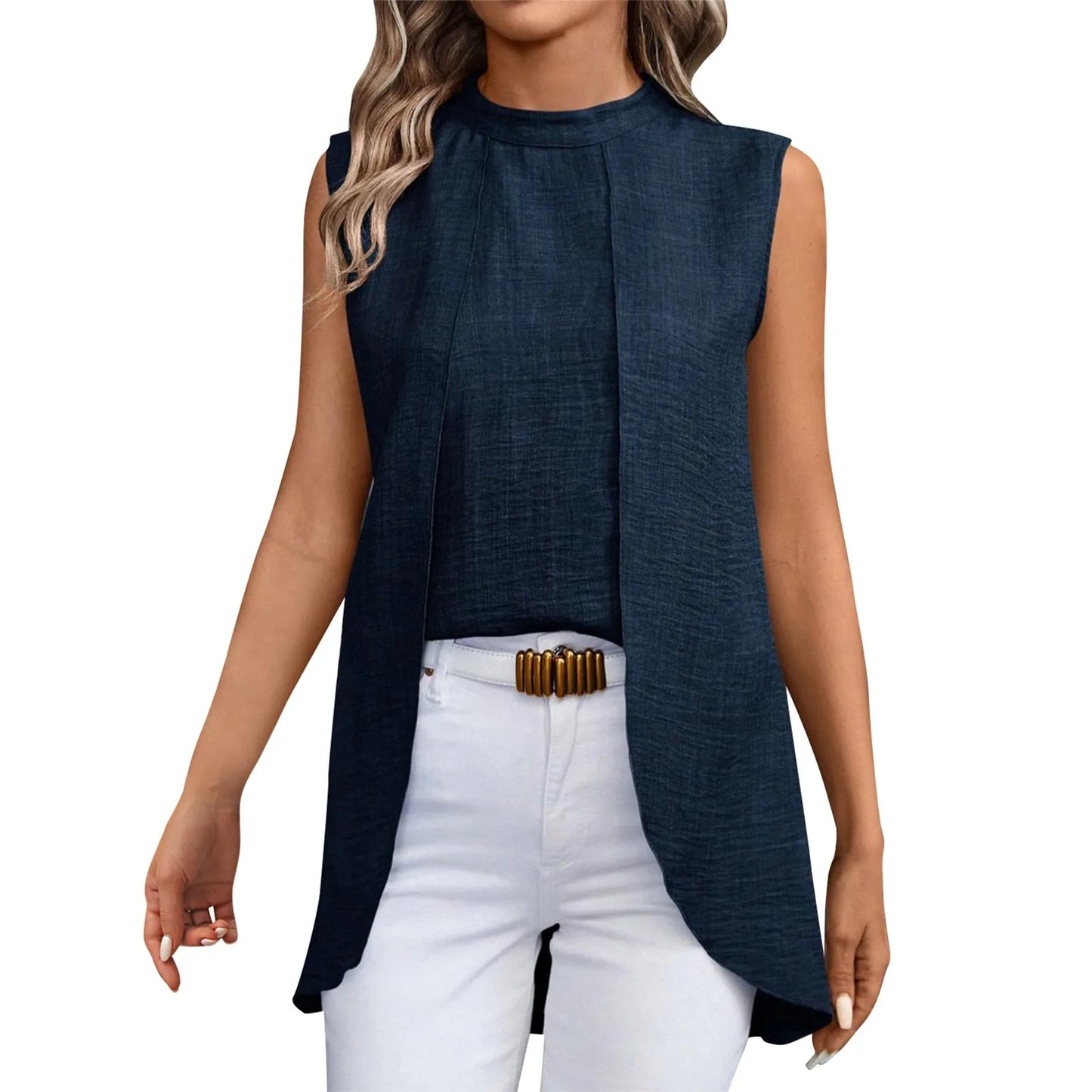 2024 new Sleeveless Shirt For Women Vintage Fashion Casual Loose Irregular Hem Tops personality Shirts ropa de mujer ofertas