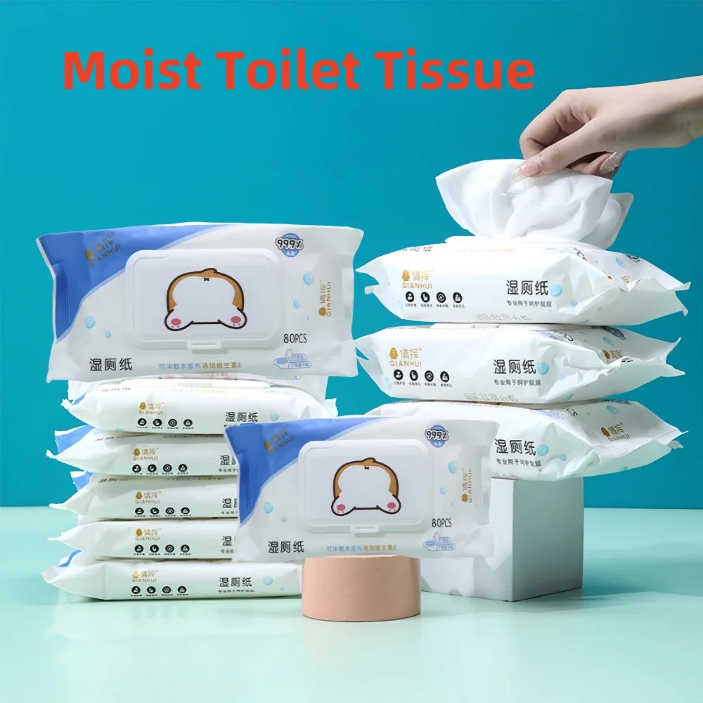 80 pieces/pack, wet toilet paper, for men and women to clean their private parts, wipe their buttocks, antibacterial toilet wet。