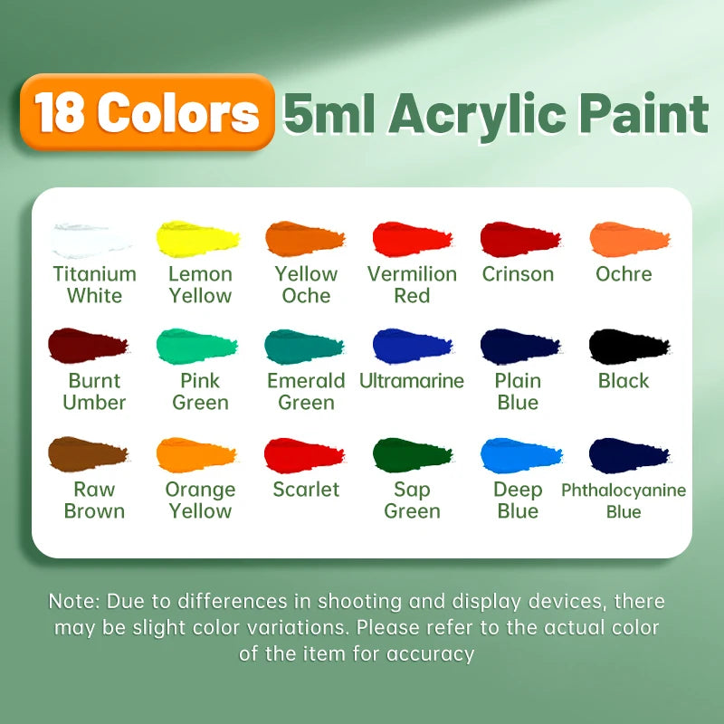 Acrylic Paint Set 12/18/24 Colors 5ml/0.17oz,Water-Proof Portable Art Rich Pigments for DlY Craft,Drawing,Painting,Canvas, Rock