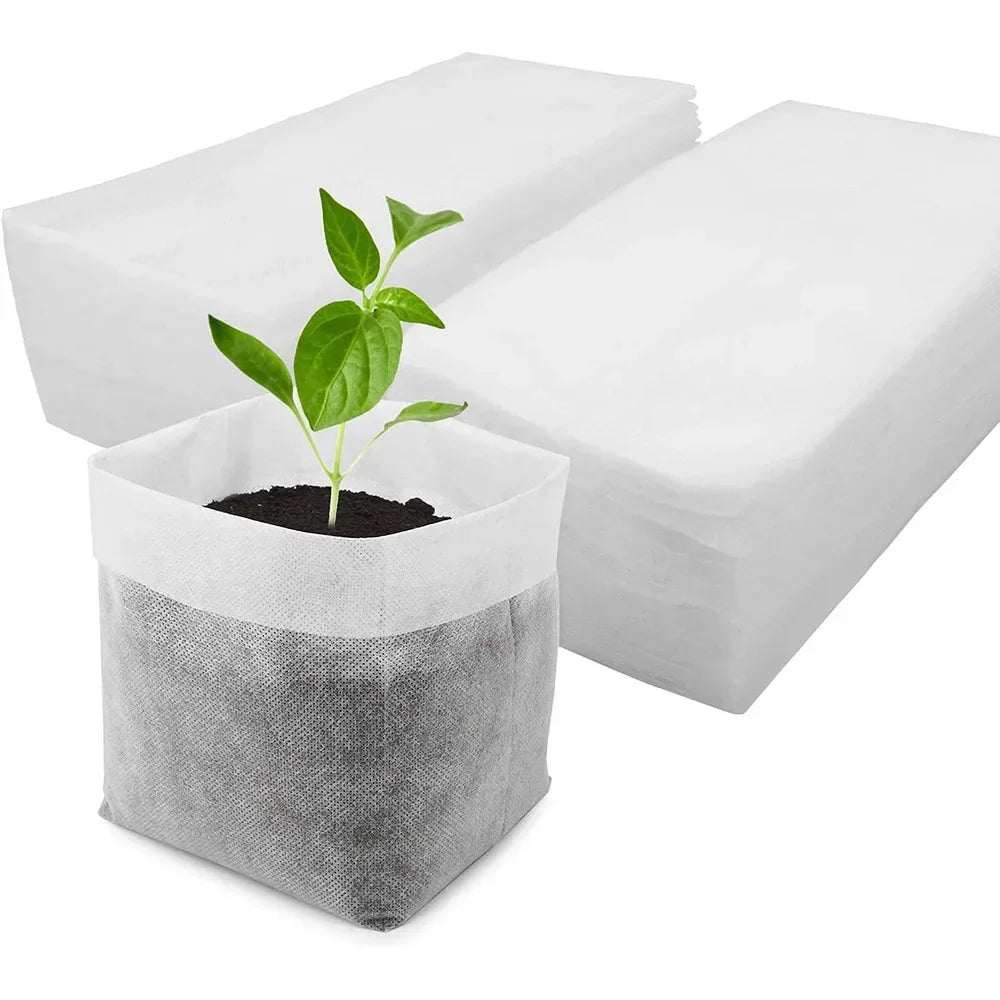 Eco-Friendly Biodegradable Nursery Bags for Plant Growth - Set of 100 Non-woven Fabric Seed Sowing Flower Pots Gardening Tools