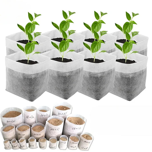 Eco-Friendly Biodegradable Nursery Bags for Plant Growth - Set of 100 Non-woven Fabric Seed Sowing Flower Pots Gardening Tools