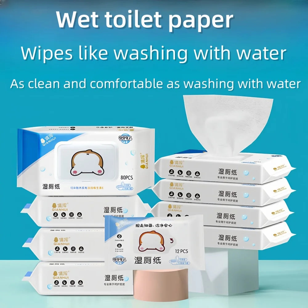 80 pieces/pack, wet toilet paper, for men and women to clean their private parts, wipe their buttocks, antibacterial toilet wet。