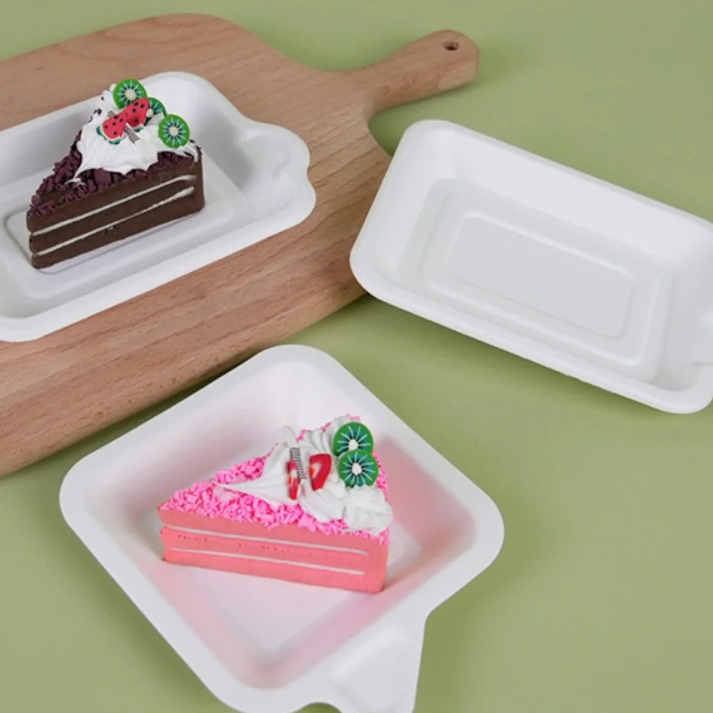 100PCS Biodegradable Material Disposable Paper Plate Eco-Friendly Square Thickened Paper Plate Non-slip Lightweight Cake Plate