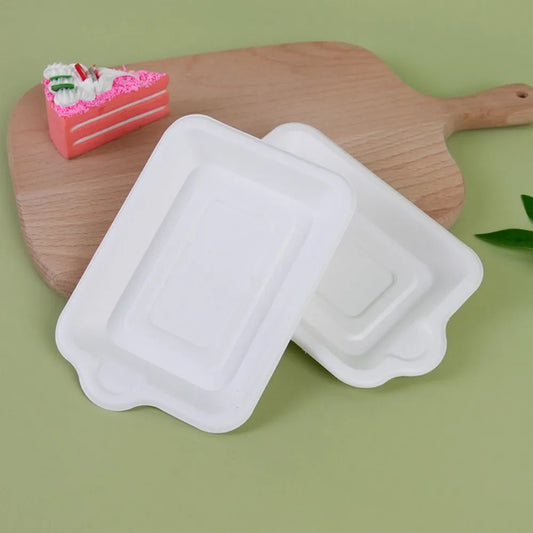 100PCS Biodegradable Material Disposable Paper Plate Eco-Friendly Square Thickened Paper Plate Non-slip Lightweight Cake Plate