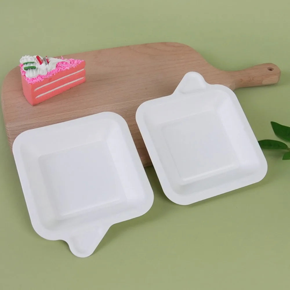 100PCS Biodegradable Material Disposable Paper Plate Eco-Friendly Square Thickened Paper Plate Non-slip Lightweight Cake Plate