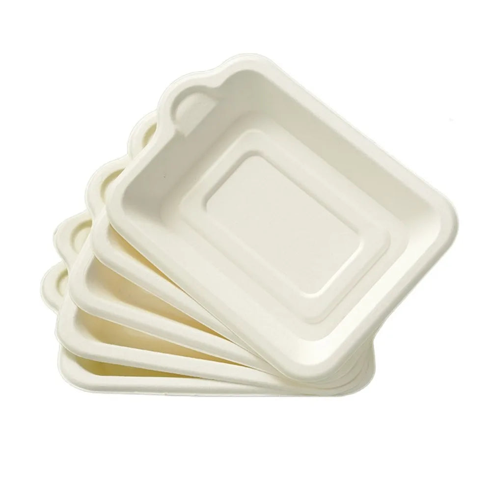 100PCS Biodegradable Material Disposable Paper Plate Eco-Friendly Square Thickened Paper Plate Non-slip Lightweight Cake Plate
