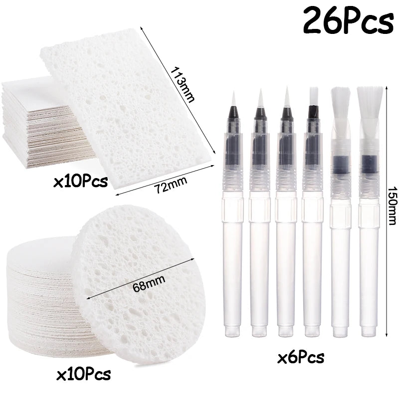 26/36Pcs 3D Drawing Magic Canvas Sponge with Water Brush DIY Art Foam Texture Painting Paper Kids Birthday Party Christmas Gifts