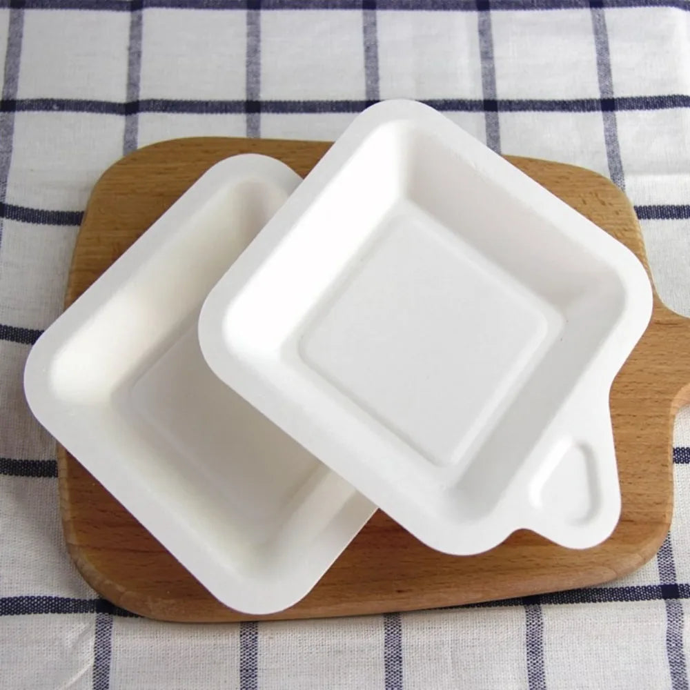 100PCS Biodegradable Material Disposable Paper Plate Eco-Friendly Square Thickened Paper Plate Non-slip Lightweight Cake Plate