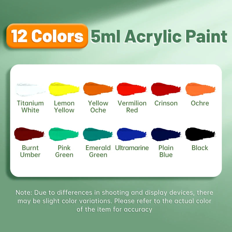 Acrylic Paint Set 12/18/24 Colors 5ml/0.17oz,Water-Proof Portable Art Rich Pigments for DlY Craft,Drawing,Painting,Canvas, Rock