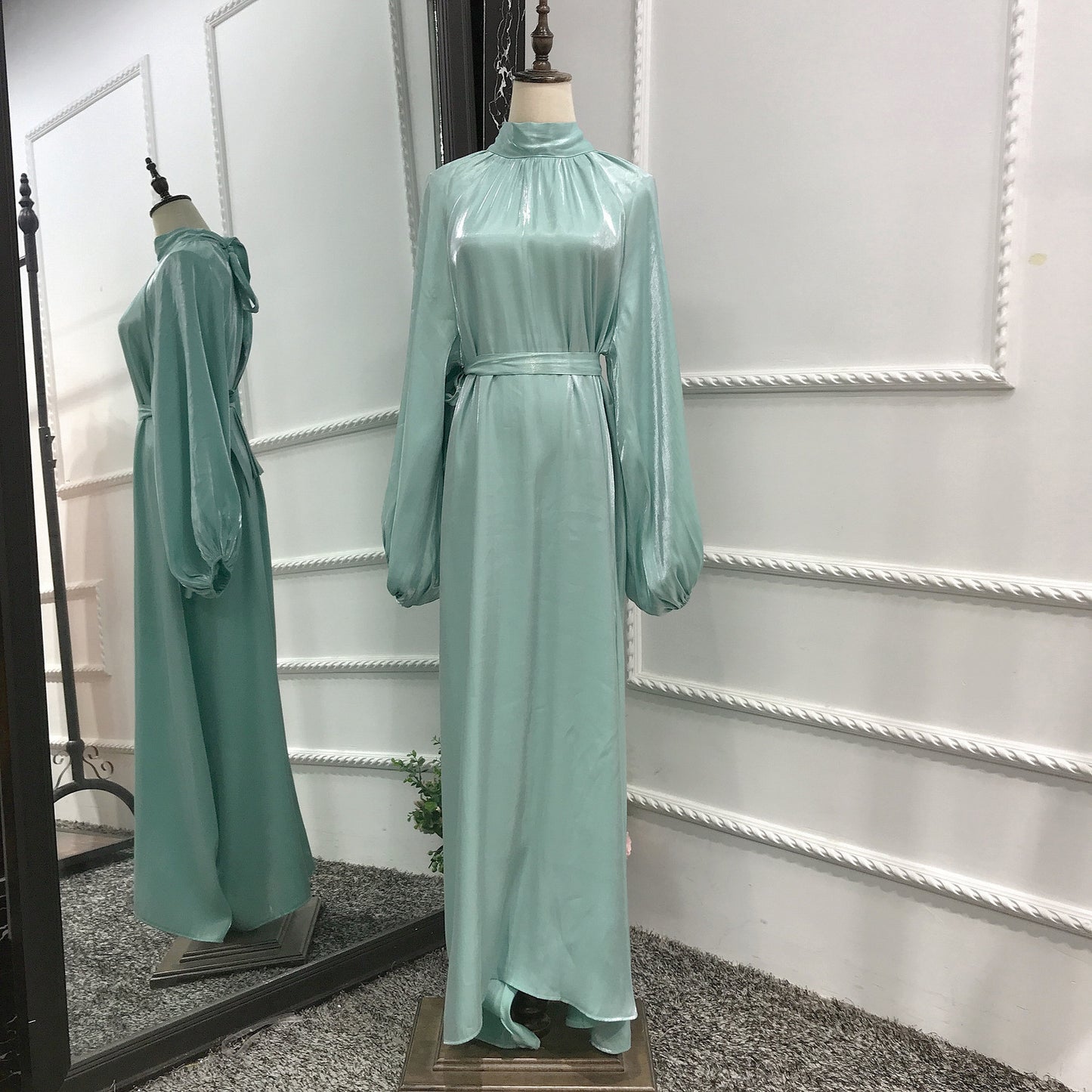 Turkish Solid Color Plus Size Lace Up Robe Dress