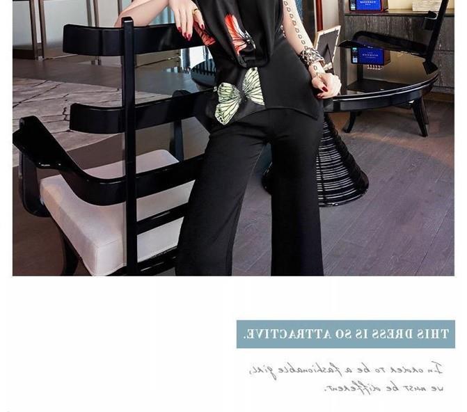 Ladies Contrast Color Sleeveless Printed Two-Piece Set
