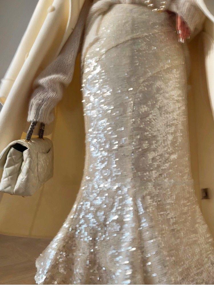 Sequined Fishtail High Quality Hip Warp Skirts Vintage